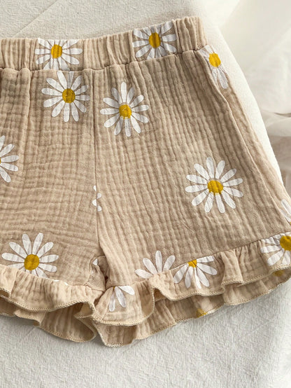 2pcs Baby Girl Cute Print Bowknot Camisole & Shorts Set, Thin Summer Casual