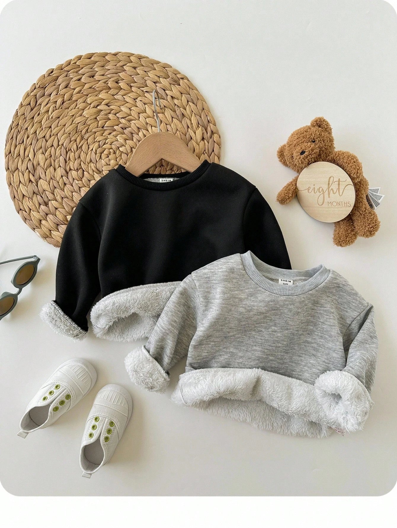2pcs Baby Girl Cute Versatile Casual Knitted Thermal Lined Long Sleeve Sweatshirt, Autumn/Winter Fall