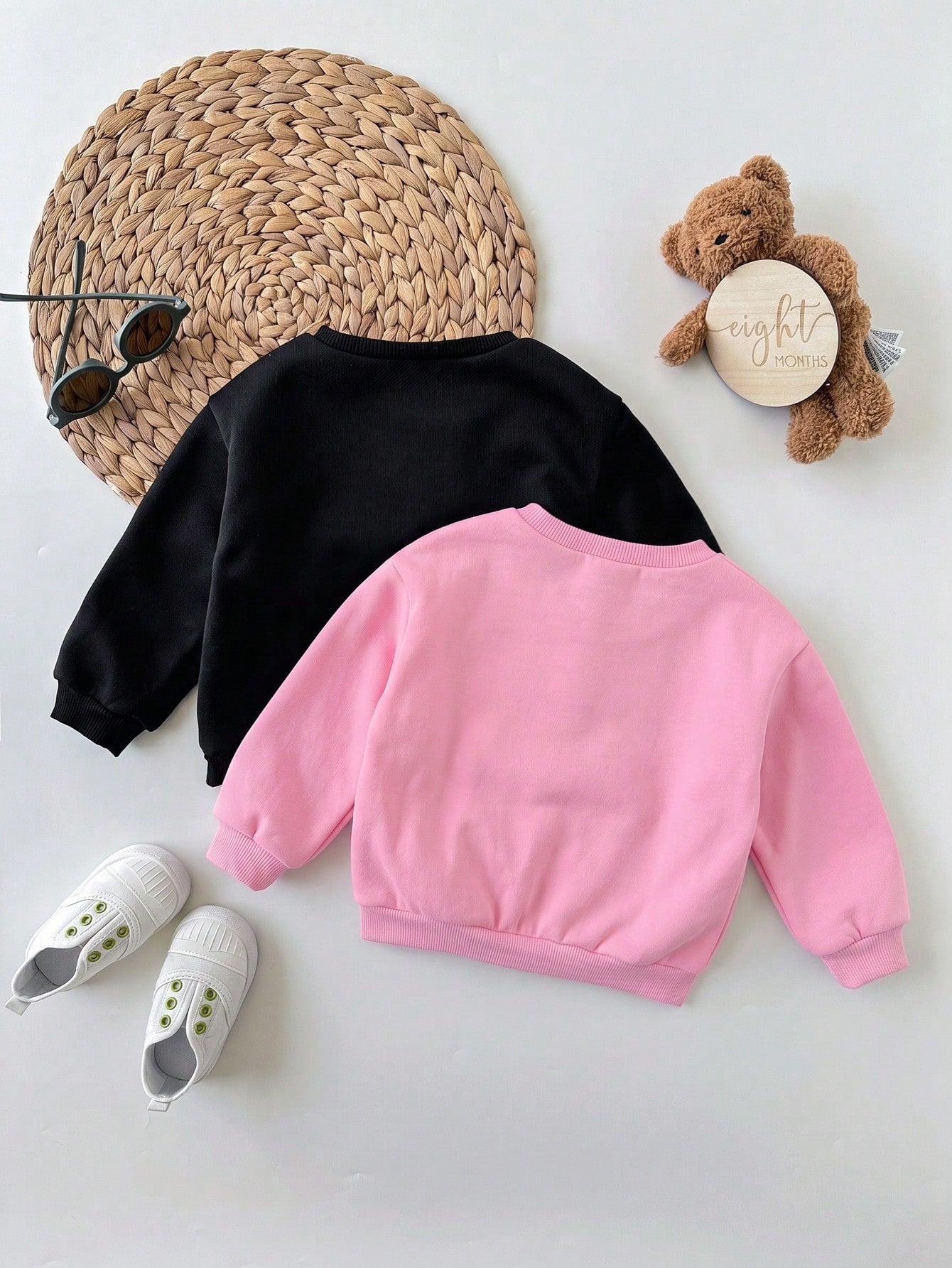 2pcs Baby Girl Cute Versatile Casual Knitted Thermal Lined Long Sleeve Sweatshirt, Autumn/Winter Fall