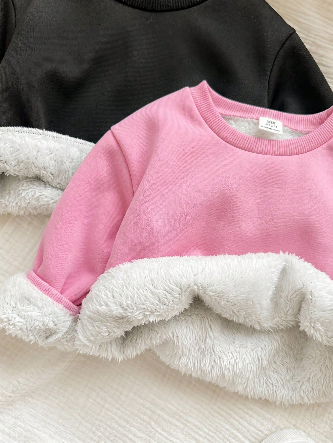 2pcs Baby Girl Cute Versatile Casual Knitted Thermal Lined Long Sleeve Sweatshirt, Autumn/Winter Fall