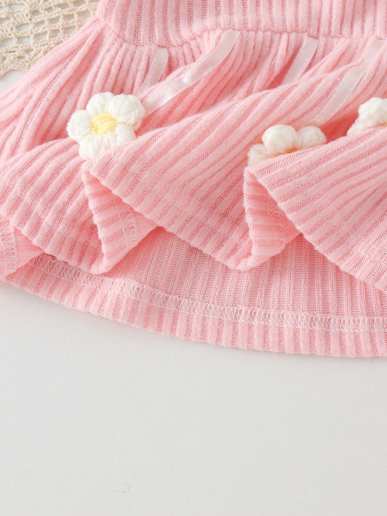 2pcs Baby Girl Sweet Cute Knitted Round Neck Long Sleeve Big Bow 3D Floral T-Shirt & Flare Pants Thin Spring/Autumn Set