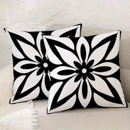 2PCS Black And White Mandala Floral Square Pillow Cover, Minimalist Modern Bohemian Neutral Home Decor Pillow Cover, Single-Sided, Pillow Insert Not Included