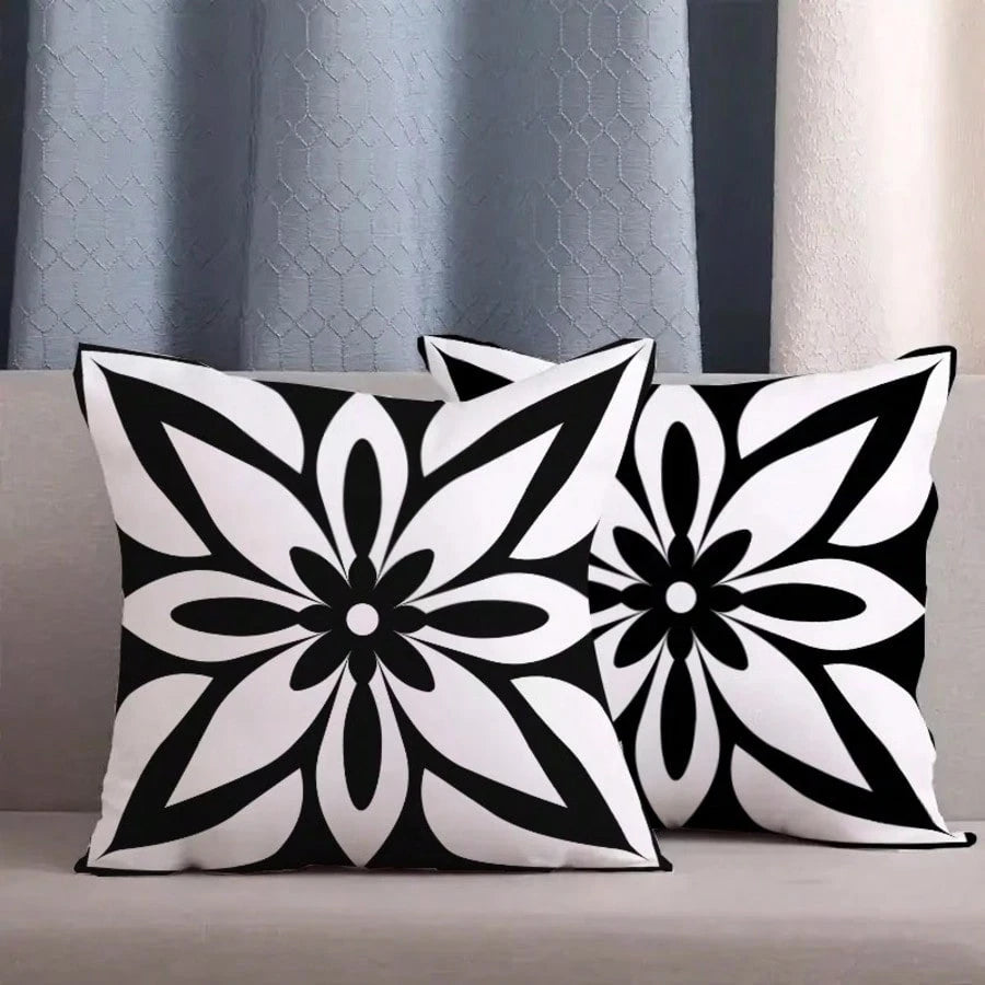 2PCS Black And White Mandala Floral Square Pillow Cover, Minimalist Modern Bohemian Neutral Home Decor Pillow Cover, Single-Sided, Pillow Insert Not Included