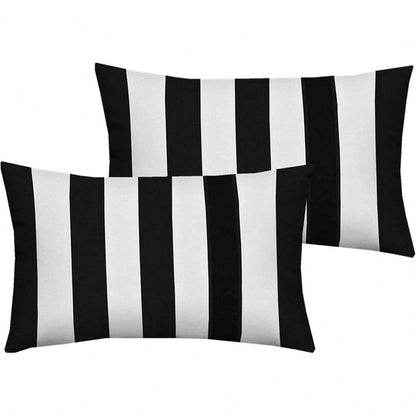 2PCS Black And White Vertical Striped Lumbar Pillow Cover, Modern Geometric Cushion Cover, Suitable For Sofa, Bedroom, And Home Decor, Single-Sided Without Pillow Insert