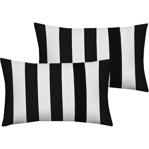 2PCS Black And White Vertical Striped Lumbar Pillow Cover, Modern Geometric Cushion Cover, Suitable For Sofa, Bedroom, And Home Decor, Single-Sided Without Pillow Insert