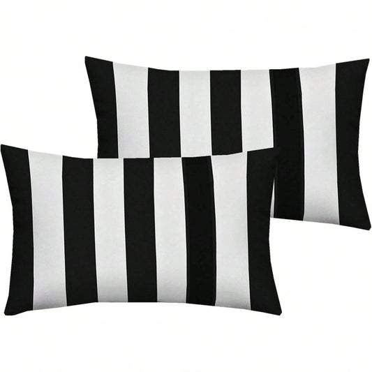 2PCS Black And White Vertical Striped Lumbar Pillow Cover, Modern Geometric Cushion Cover, Suitable For Sofa, Bedroom, And Home Decor, Single-Sided Without Pillow Insert
