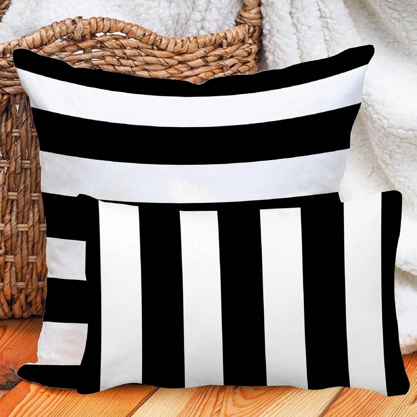 2PCS Black And White Vertical Striped Lumbar Pillow Cover, Modern Geometric Cushion Cover, Suitable For Sofa, Bedroom, And Home Decor, Single-Sided Without Pillow Insert