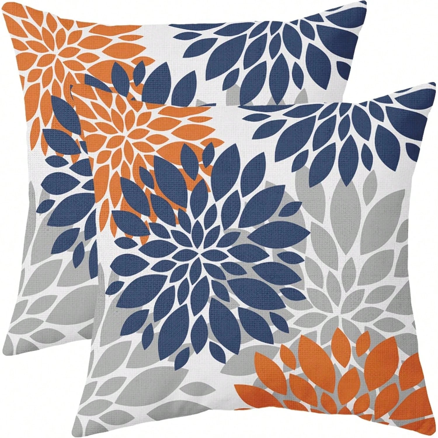 2pcs Blue & Yellow Pillowcase, Gray Gerbera Outdoor Decorative Pillow, Modern Geometric Art Farmhouse Style Pillowcase, Linen Throw Pillow Cover, Home Sofa Bed Decor (Pillow Insert Not Included)
