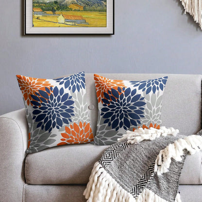 2pcs Blue & Yellow Pillowcase, Gray Gerbera Outdoor Decorative Pillow, Modern Geometric Art Farmhouse Style Pillowcase, Linen Throw Pillow Cover, Home Sofa Bed Decor (Pillow Insert Not Included)