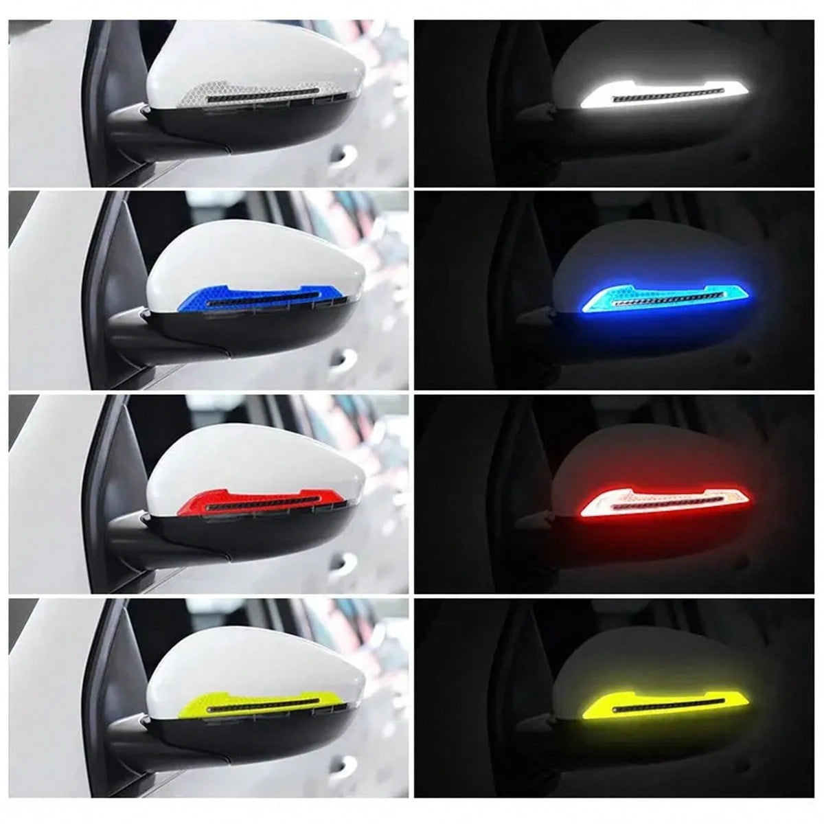 2pcs Car Rearview Mirror Reflective Stickers- Durable, Easy To Install Safety Warning Stickers, Vibrant Colors (Red, Blue, White, Yellow, Green), Rearview Mirror Anti-Collision Stickers