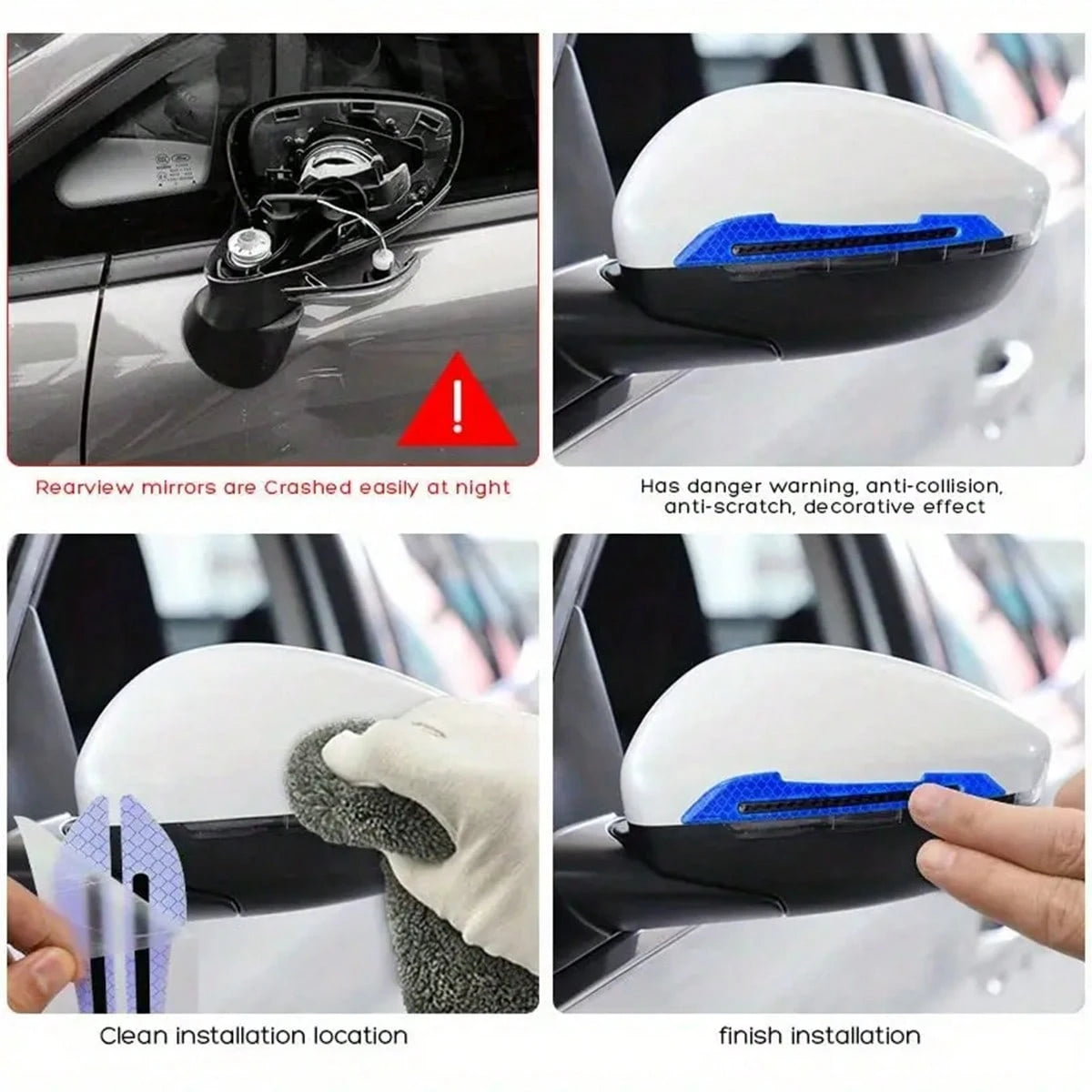 2pcs Car Rearview Mirror Reflective Stickers- Durable, Easy To Install Safety Warning Stickers, Vibrant Colors (Red, Blue, White, Yellow, Green), Rearview Mirror Anti-Collision Stickers