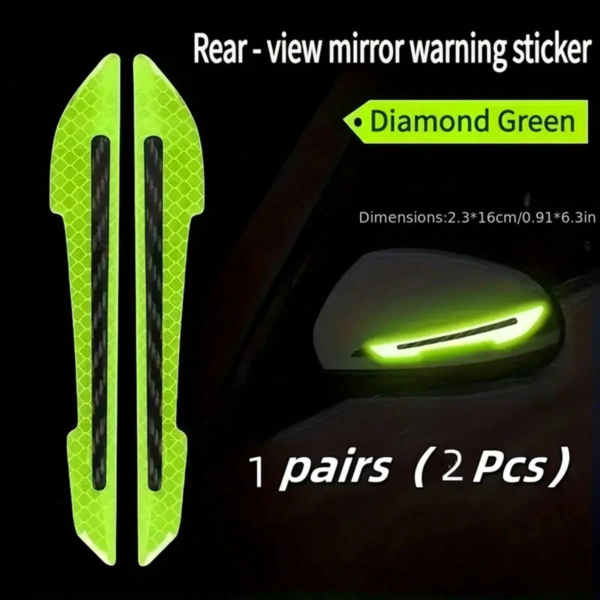 2pcs Car Rearview Mirror Reflective Stickers- Durable, Easy To Install Safety Warning Stickers, Vibrant Colors (Red, Blue, White, Yellow, Green), Rearview Mirror Anti-Collision Stickers