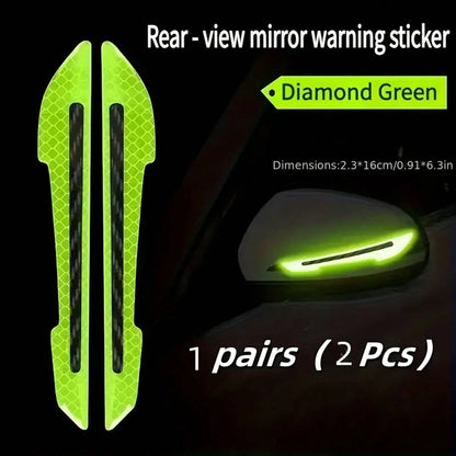 2pcs Car Rearview Mirror Reflective Stickers- Durable, Easy To Install Safety Warning Stickers, Vibrant Colors (Red, Blue, White, Yellow, Green), Rearview Mirror Anti-Collision Stickers