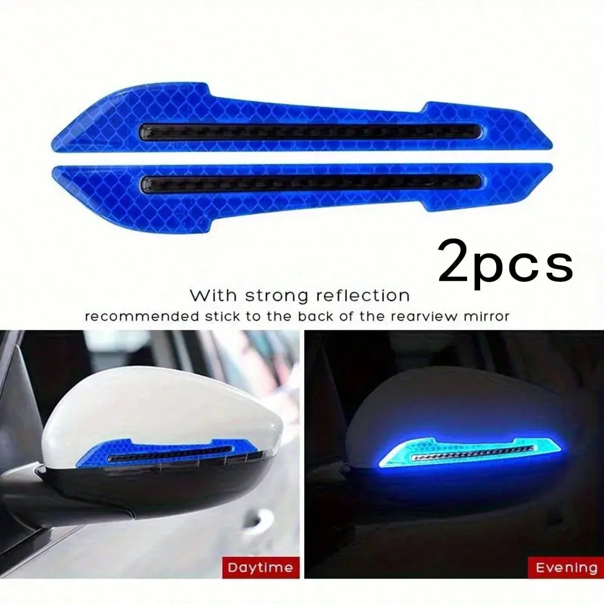 2pcs Car Rearview Mirror Reflective Stickers- Durable, Easy To Install Safety Warning Stickers, Vibrant Colors (Red, Blue, White, Yellow, Green), Rearview Mirror Anti-Collision Stickers