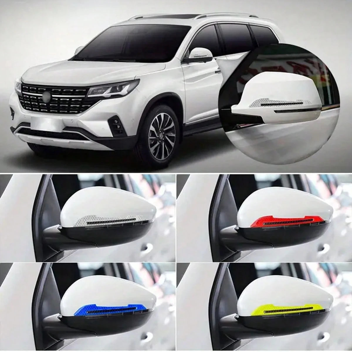 2pcs Car Rearview Mirror Reflective Stickers- Durable, Easy To Install Safety Warning Stickers, Vibrant Colors (Red, Blue, White, Yellow, Green), Rearview Mirror Anti-Collision Stickers