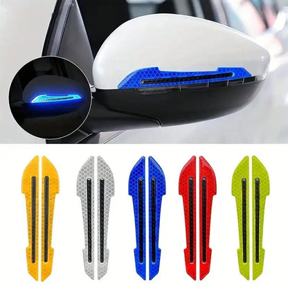 2pcs Car Rearview Mirror Reflective Stickers- Durable, Easy To Install Safety Warning Stickers, Vibrant Colors (Red, Blue, White, Yellow, Green), Rearview Mirror Anti-Collision Stickers