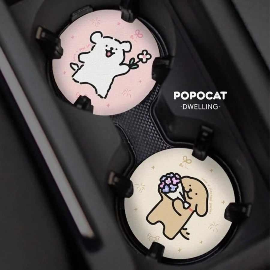 2pcs Cute Line Drawing Dog Car Cup Holder Coasters, High-End Car Interior Accessories, Couple Set