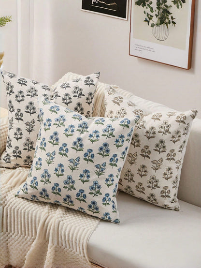 2pcs Farmhouse Floral Throw Pillow Covers 18x18 Inch, Rustic Botanical Style Sofa/Bed/Living Room Decorative Pillow Covers, Vintage Country Floral Cushion Covers, Cottage Home Decor, Brown