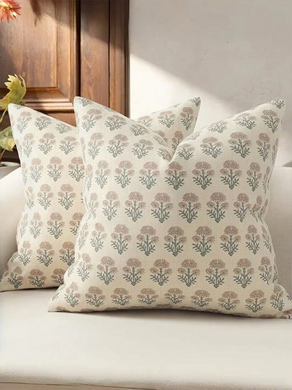 2pcs Farmhouse Floral Throw Pillow Covers 18x18 Inch, Rustic Botanical Style Sofa/Bed/Living Room Decorative Pillow Covers, Vintage Country Floral Cushion Covers, Cottage Home Decor, Brown