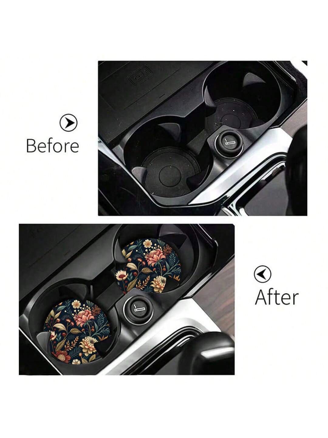 2pcs Flower Print Pattern Car Cup Coaster, Stylish Fast-Drying Non-Slip Car Cup Mat