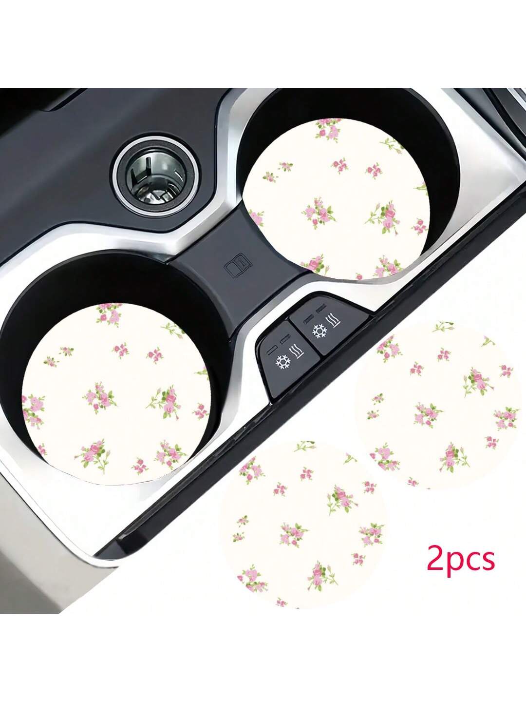 2pcs Flower Print Pattern Car Cup Coaster, Stylish Fast-Drying Non-Slip Car Cup Mat