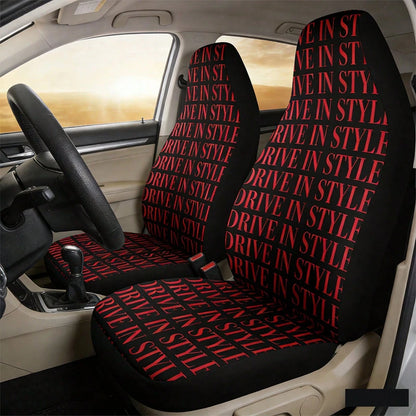 2pcs Full Coverage Car Seat Covers, Red English Design Printed Car Seat Covers, Creative Design Printed Universal Car Seat Cushion Protective Covers, Car Accessories, Ice Silk Fabric, Breathable And V
