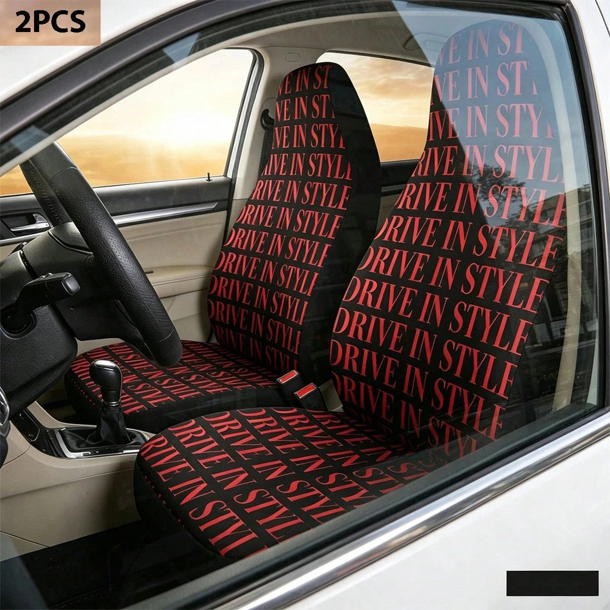 2pcs Full Coverage Car Seat Covers, Red English Design Printed Car Seat Covers, Creative Design Printed Universal Car Seat Cushion Protective Covers, Car Accessories, Ice Silk Fabric, Breathable And V