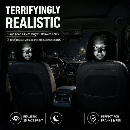 2PCS Ghost Face Headrest Covers, Scary Face Printing Auto Seat Universal Elastic Models Headrest Protector