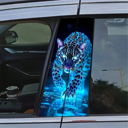 2pcs Glowing Leopard Print Car B-Pillar Stickers, Durable Vinyl Protective Film, Suitable For B-Pillar Exterior Accessories