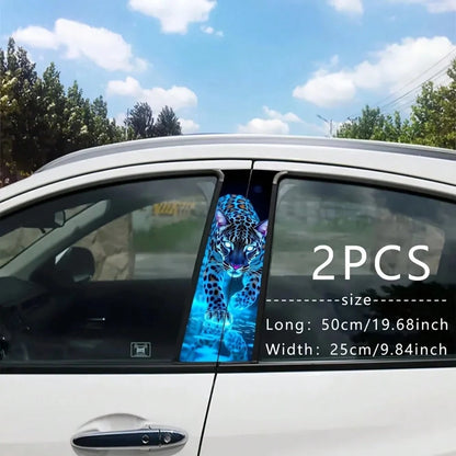 2pcs Glowing Leopard Print Car B-Pillar Stickers, Durable Vinyl Protective Film, Suitable For B-Pillar Exterior Accessories
