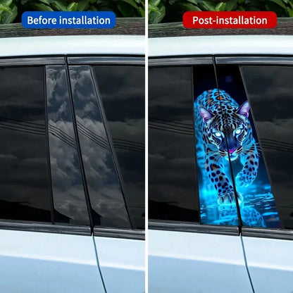 2pcs Glowing Leopard Print Car B-Pillar Stickers, Durable Vinyl Protective Film, Suitable For B-Pillar Exterior Accessories