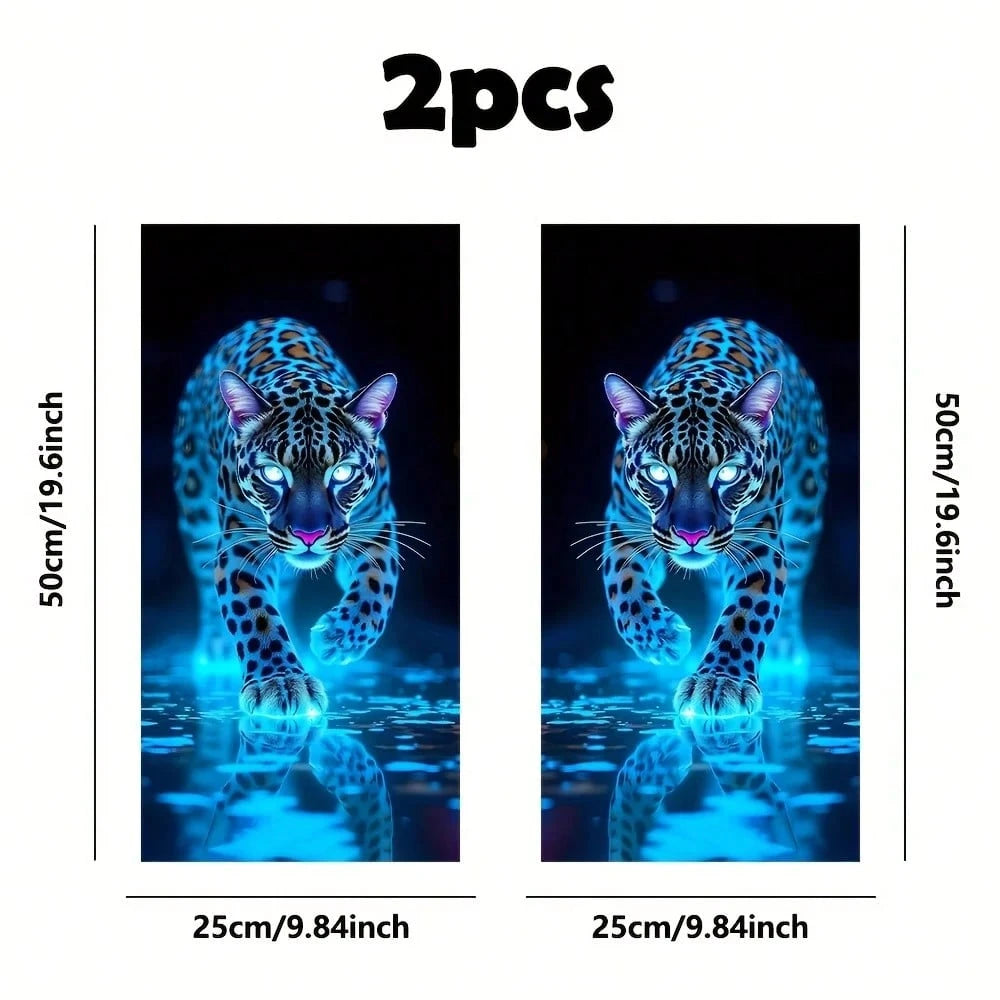 2pcs Glowing Leopard Print Car B-Pillar Stickers, Durable Vinyl Protective Film, Suitable For B-Pillar Exterior Accessories