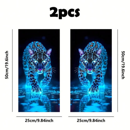 2pcs Glowing Leopard Print Car B-Pillar Stickers, Durable Vinyl Protective Film, Suitable For B-Pillar Exterior Accessories