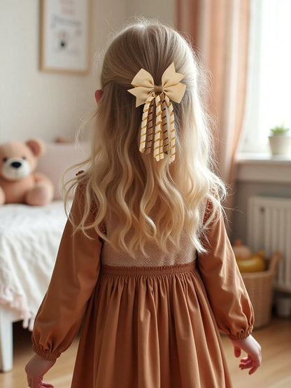 2pcs Khaki Brown Curly Hair Clips, Suitable For Baby Girls, Ombre Curly Bow Design, Alligator Clips, Delicate Elegant Hair Accessories, Autumn/Winter Toddler Girls Bow Hair Clips, Children Infant Hair