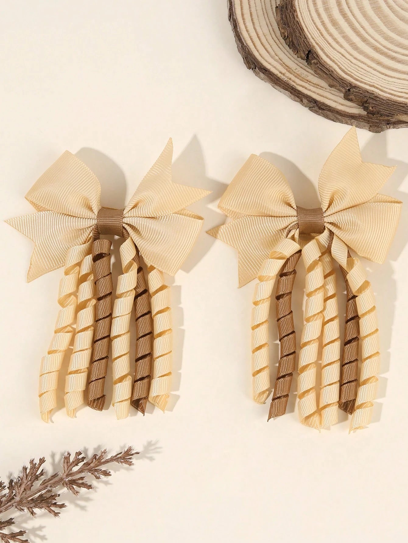 2pcs Khaki Brown Curly Hair Clips, Suitable For Baby Girls, Ombre Curly Bow Design, Alligator Clips, Delicate Elegant Hair Accessories, Autumn/Winter Toddler Girls Bow Hair Clips, Children Infant Hair