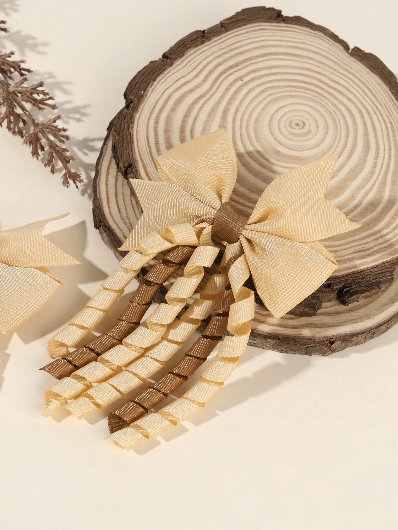 2pcs Khaki Brown Curly Hair Clips, Suitable For Baby Girls, Ombre Curly Bow Design, Alligator Clips, Delicate Elegant Hair Accessories, Autumn/Winter Toddler Girls Bow Hair Clips, Children Infant Hair