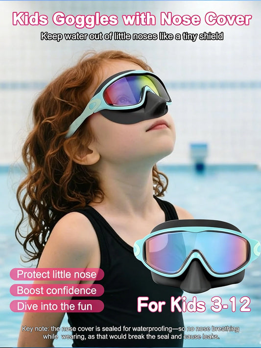 2pcs Kids Swimming Goggles With Nose Clip, UV Protection Anti-Fog Swim Goggles For Boys Girls Youth Toddlers Ages 3-12, Back To School
