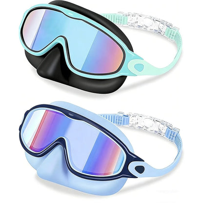 2pcs Kids Swimming Goggles With Nose Clip, UV Protection Anti-Fog Swim Goggles For Boys Girls Youth Toddlers Ages 3-12, Back To School