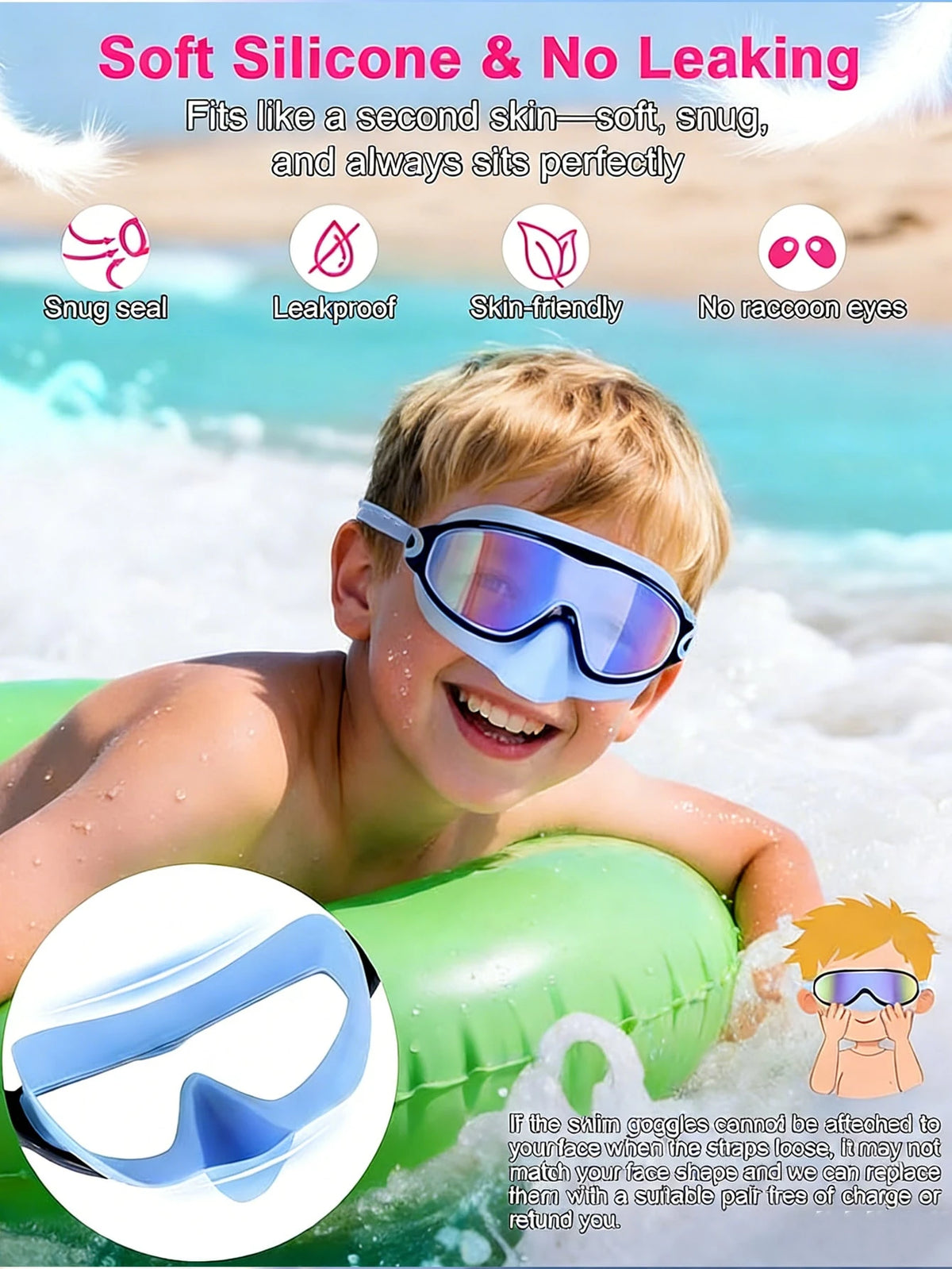 2pcs Kids Swimming Goggles With Nose Clip, UV Protection Anti-Fog Swim Goggles For Boys Girls Youth Toddlers Ages 3-12, Back To School
