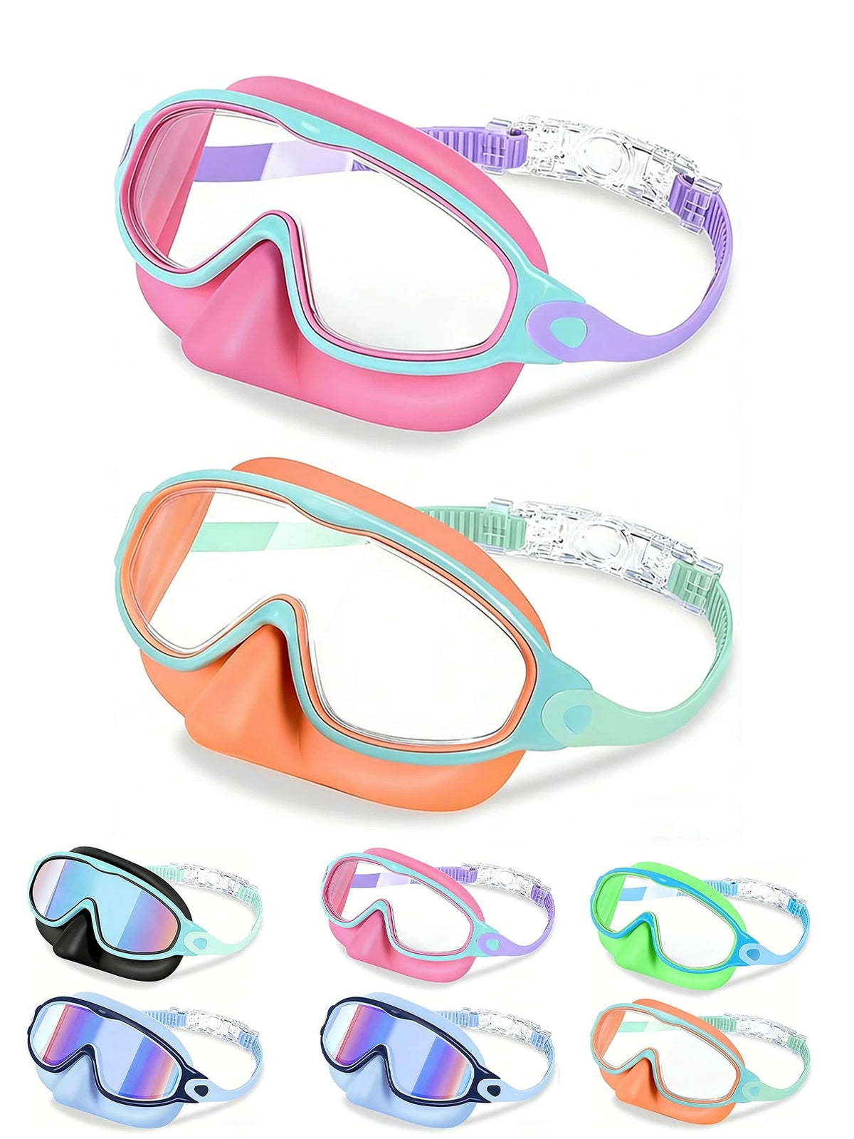2pcs Kids Swimming Goggles With Nose Clip, UV Protection Anti-Fog Swim Goggles For Boys Girls Youth Toddlers Ages 3-12, Back To School