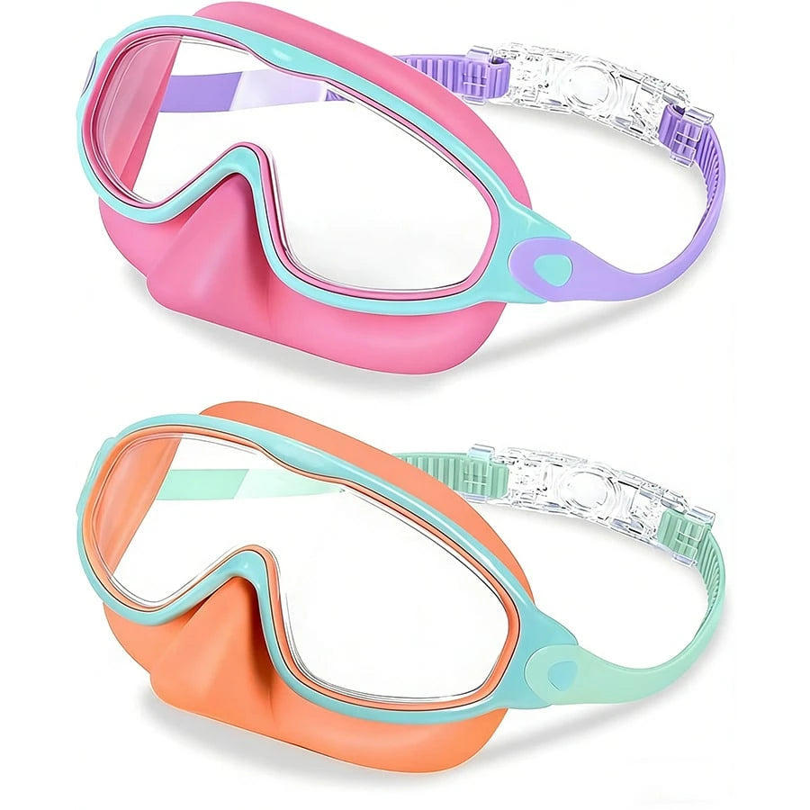 2pcs Kids Swimming Goggles With Nose Clip, UV Protection Anti-Fog Swim Goggles For Boys Girls Youth Toddlers Ages 3-12, Back To School