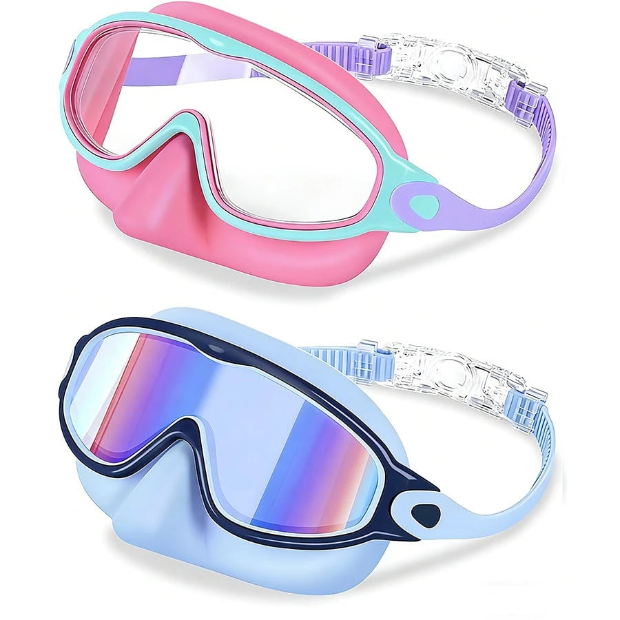 2pcs Kids Swimming Goggles With Nose Clip, UV Protection Anti-Fog Swim Goggles For Boys Girls Youth Toddlers Ages 3-12, Back To School