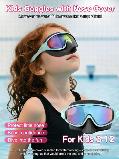 2pcs Kids Swimming Goggles With Nose Clip, UV Protection Anti-Fog Swim Goggles For Boys Girls Youth Toddlers Ages 3-12, Back To School