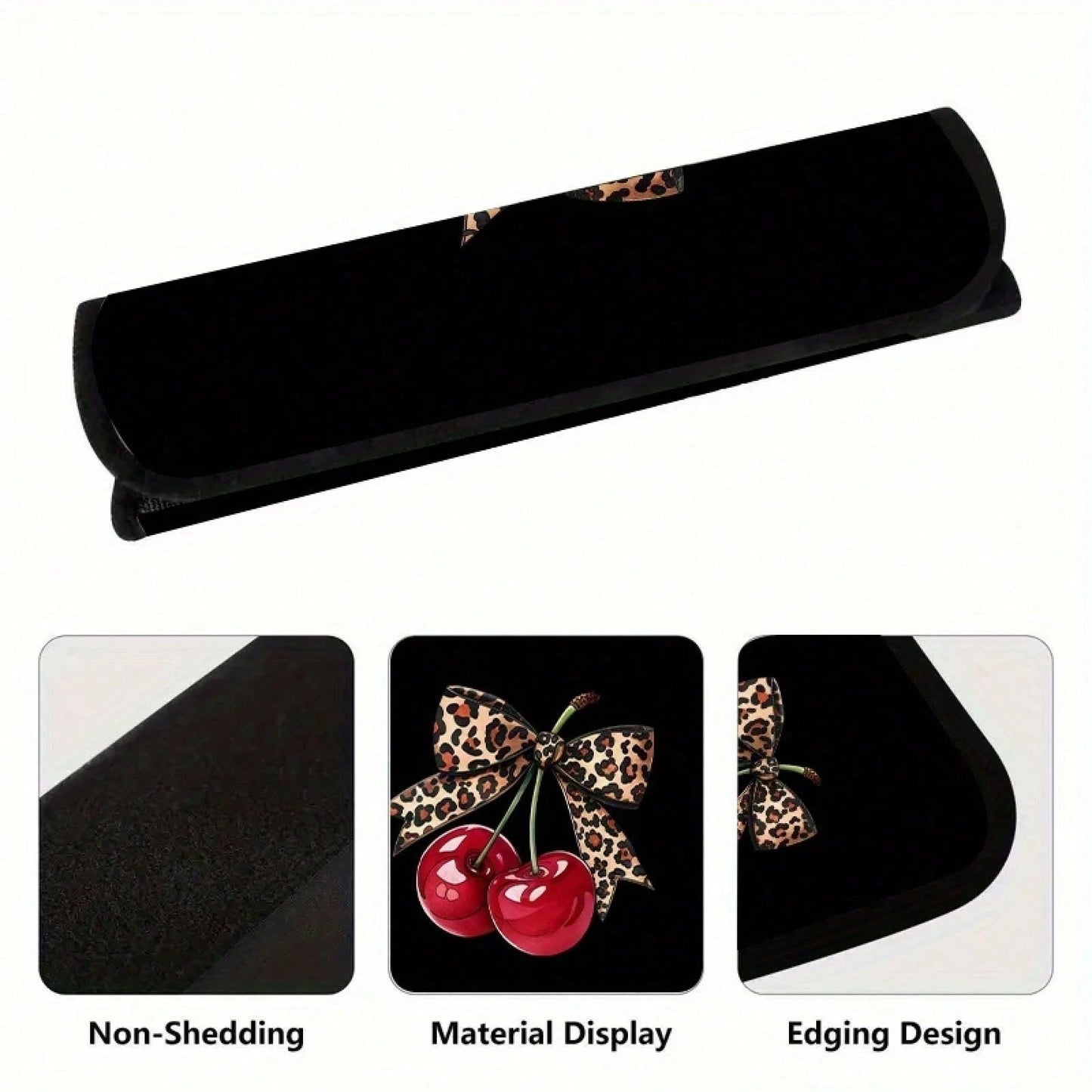 2pcs Leopard Print Bow Red Cherry Car Seatbelt Covers, Stylish Car Interior Accessories, Quick Installation And Removal, And Fashionable Design, Universal Model Suitable For Comfortable Travel, Applic