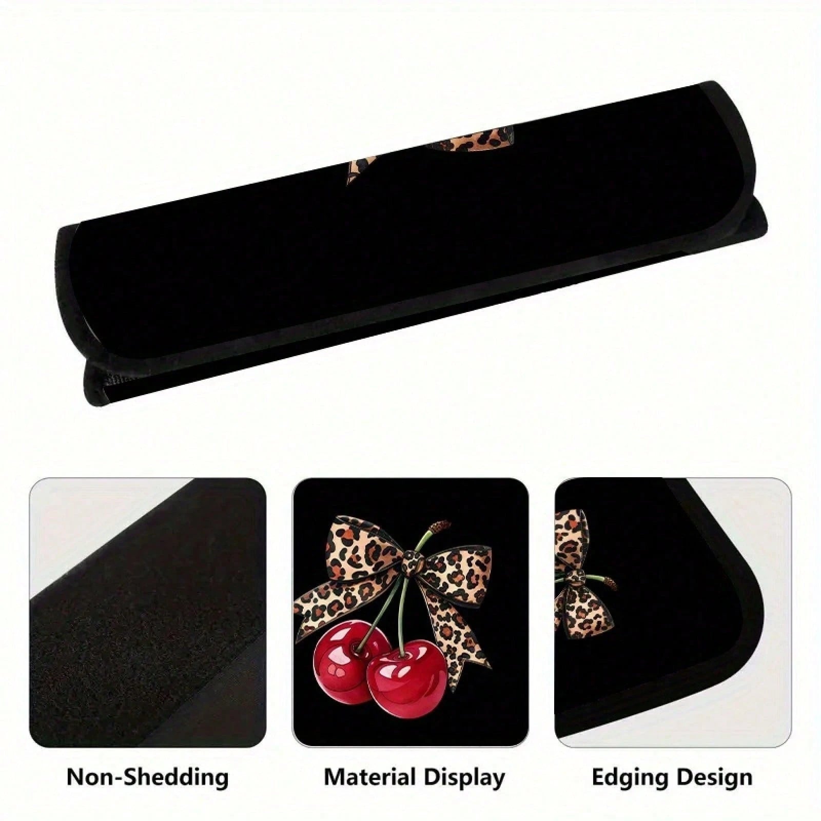 2pcs Leopard Print Bow Red Cherry Car Seatbelt Covers, Stylish Car Interior Accessories, Quick Installation And Removal, And Fashionable Design, Universal Model Suitable For Comfortable Travel, Applic