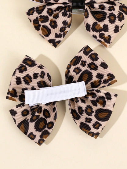2pcs Leopard Print Hair Clips, Fashionable Leopard Alligator Clips, Exquisite Satin Ribbon Bow Hair Clips, Suitable For Girls Holiday Party Headwear, Kids Baby Hair Accessories