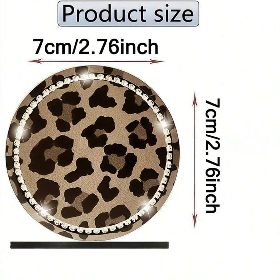 2pcs Leopard Print Rhinestone Fashion Car Cup Holder Coasters, Car Interior Decor