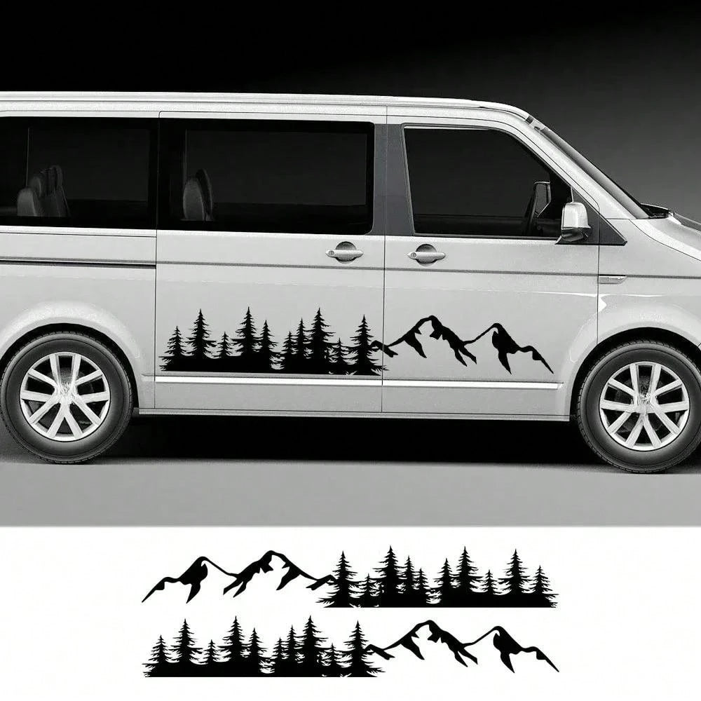 2Pcs/Lot Tree Mountain Forest Graphics Sticker Car Door Side Decoration Vinyl Decor Decal Auto Tuning Accessories