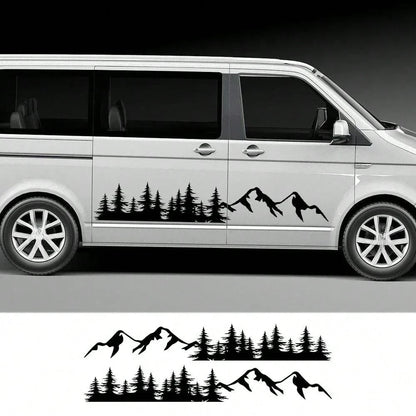 2Pcs/Lot Tree Mountain Forest Graphics Sticker Car Door Side Decoration Vinyl Decor Decal Auto Tuning Accessories