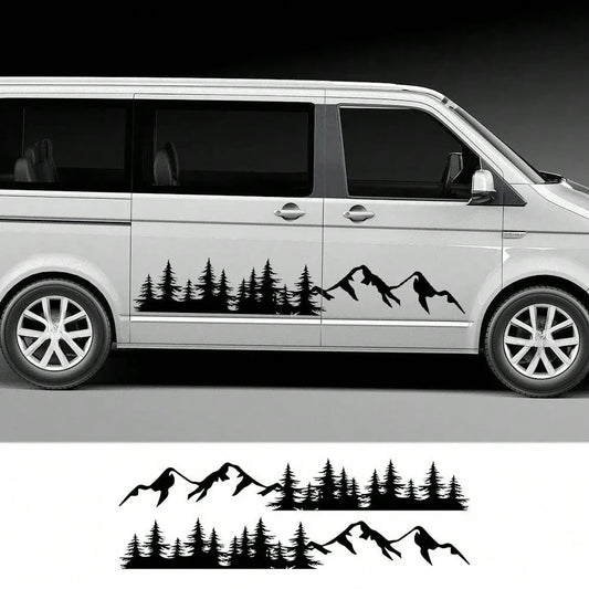2Pcs/Lot Tree Mountain Forest Graphics Sticker Car Door Side Decoration Vinyl Decor Decal Auto Tuning Accessories
